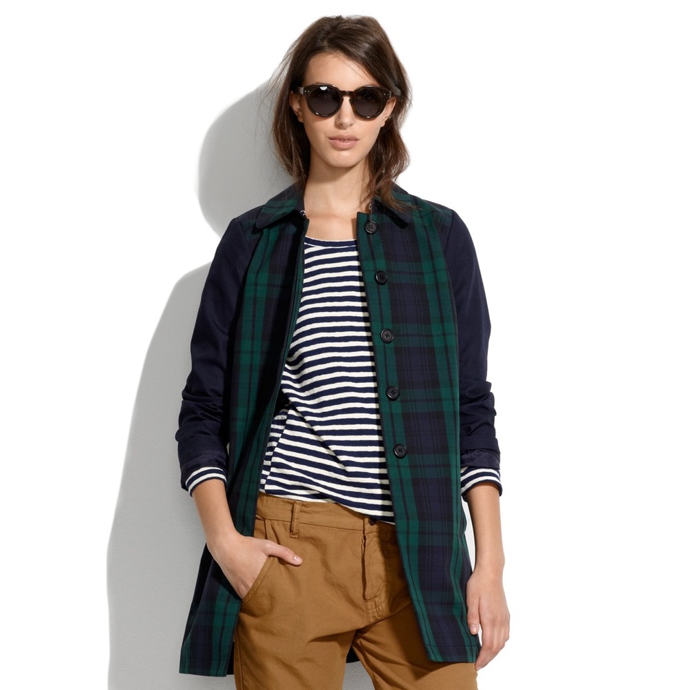 Madewell All Weather Plaid Rain Coat Black Watch